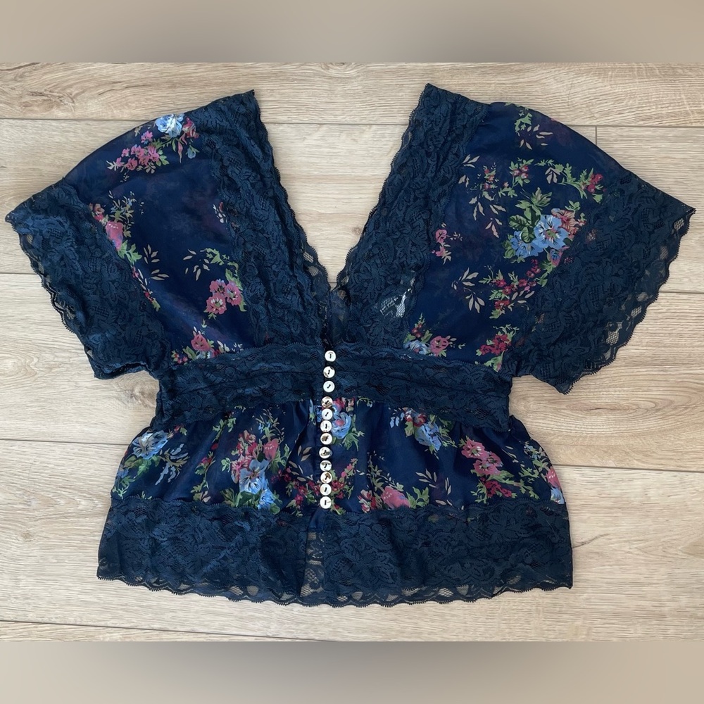 Love Culture Navy Floral Lace Blouse